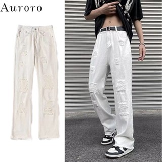 Quần jean nam rách gối quần bò ống đứng thời trang denim quần jean ống đứng hiphop quần thời trang nam Màu Trơn quần jean ống rộng rách street style