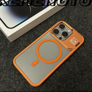 [Cập nhật / Vỏ cứng trong suốt acrylic khung kim loại / Cam] tương thích cho iPhone 11 13 14 15 16 17 pro max