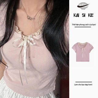 Kaisike Áo Thun Tay Ngắn Cổ Chữ v Hở Vai Dáng Ôm Phong Cách retro Mỹ Dành Cho Nữ