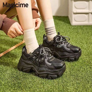 Magicime Bố Giày Đen Đế Dày Sinh Viên Tăng Chiều Cao Giày Nữ Phù Hợp Với 2024 Phong Cách Mới Mùa Xuân