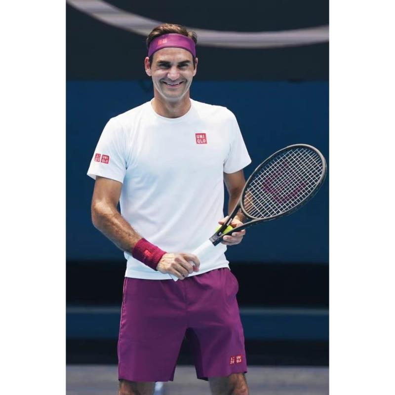 Uniqlo Federer Bộ đồ quần vợt nam tay ngắn thi đấu Bộ đồ tập luyện Quần vợt cổ tròn Áo thun