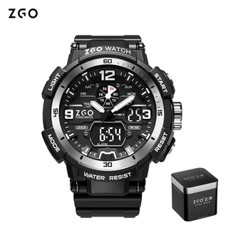 Zgo Đồng hồ điện tử thể thao Thời trang ngoài trời Màn hình kép Mặt số lớn Lịch hàng tuần Dạ quang Đồng hồ báo Học sinh Bé trai 594s
