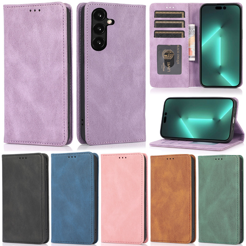 Vỏ Sang Trọng Cho Samsung Galaxy A25 5G A15 A54 A34 A24 A14 A13 S24 Ultra S23 FE S23 Plus A04s M13 5G Retro Sách Nam Châm Ví Da Pu Mềm Khe Cắm Thẻ Lật Bảo Vệ Bao Da