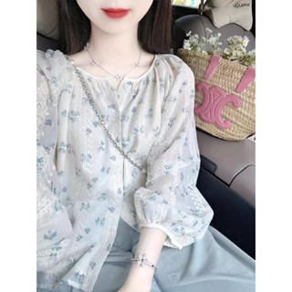 Phong Cách Hàn Quốc Nữ Nữ Rời Vintage Thêu Hoa Dài Tay Áo Sơ Mi Áo Baju Baju Wanita Lengan Panjang