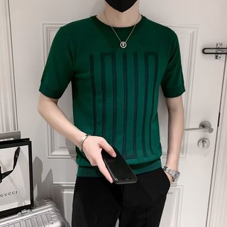 Áo thun nam Vupan Áo thun nam cổ tròn Áo thun nam sọc Áo thun trơn vừa vặn