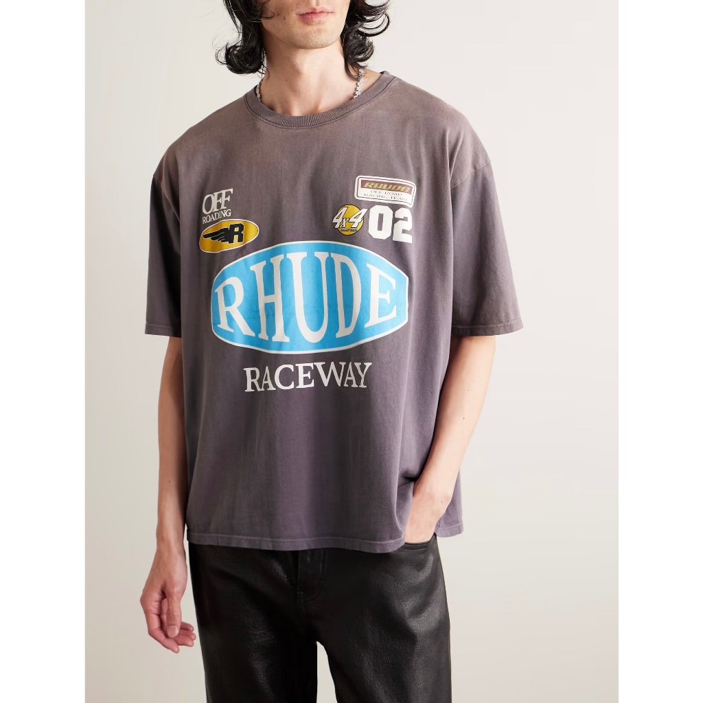 RHUDE 2024SS Trendy Brand New Emblem Letter Print Loose Pure Cotton Heavyweight High Street American
