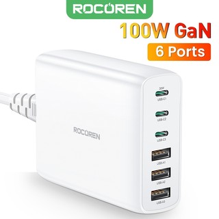 Bộ sạc rocoren gan 6 cổng usb type c pd sạc nhanh sạc nhanh 4.0 3.0 bộ sạc máy tính để bàn usb