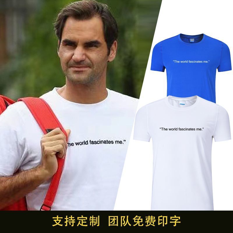 Áo thun tennis Federer tay ngắn thể thao chạy bộ thể dục thoáng khí cổ tròn nguyên chất cotton