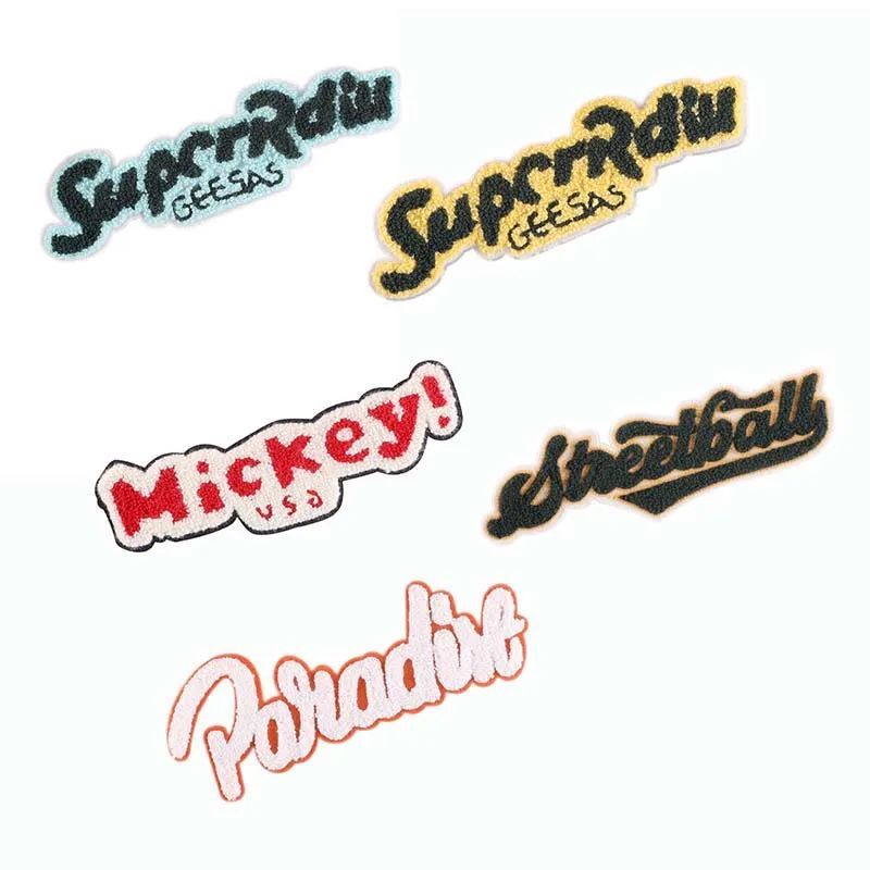 Chenille Bảng Chữ Cái Miếng Dán Chữ Cái, MICKEY Chữ Cái Miếng Dán May Thêu Táo Trên Quần Áo May Trên