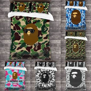 Bộ ga trải giường 3 mảnh 3 trong 1 Bape Bộ chăn bông hoạt hình in 3D Vỏ chăn bông mềm mại + 2 vỏ gối