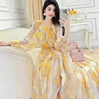 Váy hoa xã hội cao cấp kiểu Pháp 2024 xuân hè mới khí chất nữ cao cấp nhẹ sang trọng siêu cổ tích váy dài