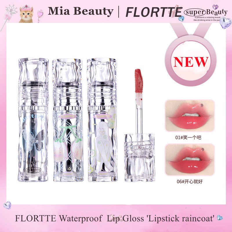 FLORTTE Chống Thấm Nước Son Bóng Dưỡng Ẩm Son Môi Men Không Dễ Dính Áo Mưa Son Môi