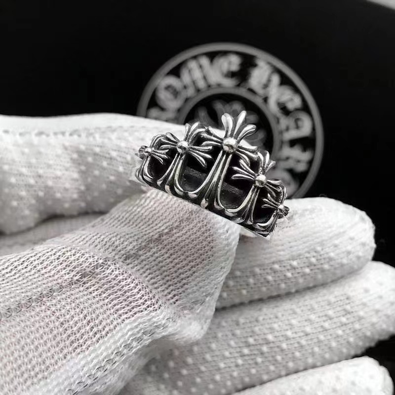 Nhẫn vương miện vương miện CH Cross Ring Nam Nữ Cặp đôi Cùng phong cách Mặc đường phố Thời trang độc