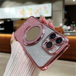 Có gương Vỏ từ tính lấp lánh Tương thích cho Iphone 15 14 13 12 11 Pro Max 15Plus Vỏ bảo vệ Camera Vỏ khung