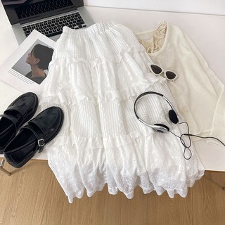 Phong cách hàn quốc nữ ren co giãn eo xếp ly váy dài midi đầm