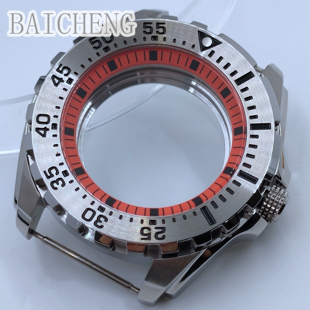 Ốp lưng đồng hồ bằng thép không gỉ màu bạc BaAICHENG 44mm Kính khoáng phù hợp NH34 NH35 NH36 NH38 NH