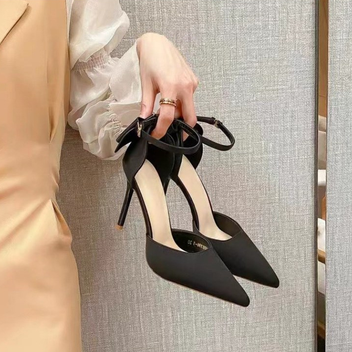 Hong Kong Premium shoes❥  Giày cao gót sandal quai ngang mũi nhọn phong cách Hàn Quốc mới thời trang ngọt ngào