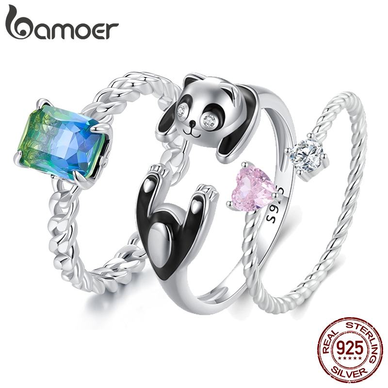 Bamoer Nhẫn Hở BạC 925 Hình Gấu Trúc Thời Trang Cho Nữ