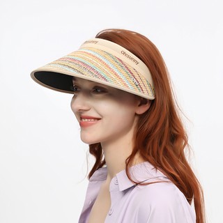 Ohsunny nữ vành lớn chống nắng mũ rơm họa tiết cầu vồng chống tia cực tím mũ di động upf50 +