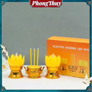 Đèn thờ hoa sen / lư hương điện tử có nhang điện led - đèn đặt bàn thờ, thờ phật trang trọng