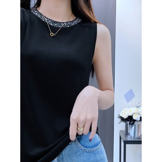 Áo len cổ tròn nữ mặc bên trong thời trang phong cách phương Tây Áo len cổ tròn phong cách mới Đáy đính kim cương