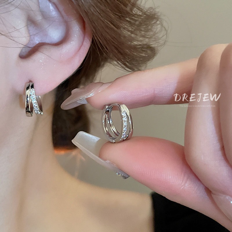 DREJEW Bông tai zircon tròn nhiều lớp Hàn Quốc Bông tai hình học đơn giản và cao cấp thích hợp thời trang nhẹ nhàng phong cách sang trọng Bông tai mới không gây dị ứng