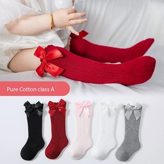 Tất buộc nơ cho bé tất dài đến đầu gối cho bé tất cotton nguyên chất