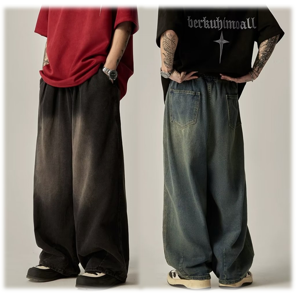 Quần jean dài KONKA ống rộng phong cách đường phố Nhật Bản cổ điển-0921