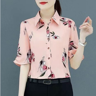 Áo Sơ Mi Chiffon Tay Lửng Họa Tiết Hoa Phong Cách Retro Cá Tính
