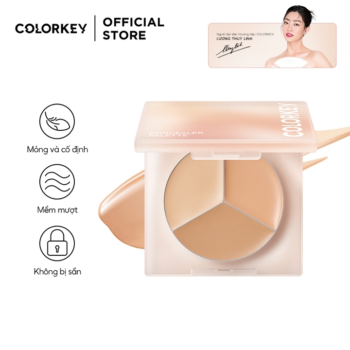 Bảng kem che khuyết điểm COLORKEY 3 màu sắc kết hợp mịn lâu trôi 3.9g