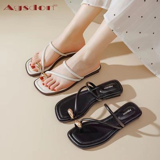 Giày Sandal Bên Ngoài Agsdon Nữ 2024 Phong Cách Mới Mùa Hè Với Váy Slip-On Tất Cả Trận Đấu Dép Lật Dép