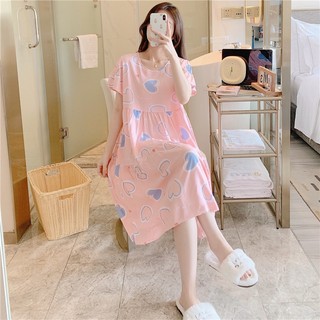 Váy ngủ đồ mặc nhà nữ chất lanh lụa đầm ngủ dáng rộng nhiều họa tiết hàng Quảng Châu