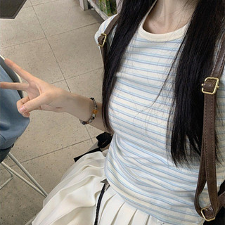 Áo thun sọc ngắn tay cổ điển dành cho nữ mùa hè Hot Girl Slim-Fit Giảm béo đáy áo sơ mi đa năng dành cho sinh viên ngắn hàng đầu