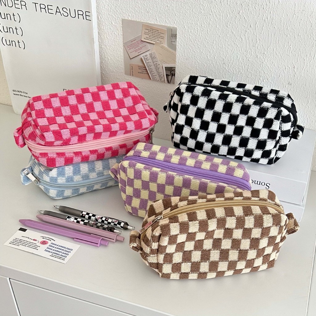  Túi dạng lưới dệt kim Túi bút chì INS Hộp đựng bút chì Hàn Quốc Túi đựng bút chì Dung lượng lớn Túi đựng mỹ phẩm du lịch 