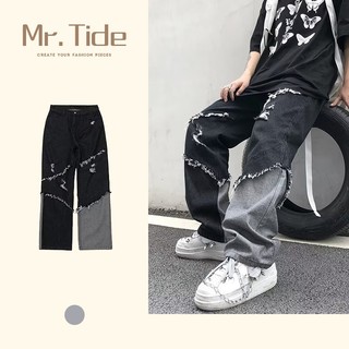 Quần jean nam ống rộng đen cổ điển đơn giản cao cấp thiết kế dây chuyền nhuộm thời trang quần ống rộng chân thẳng