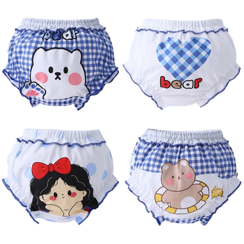 Lucky Big Cat® Set 4 quần lót Luckybigcat cotton in họa tiết xinh xắn thoải mái cho bé