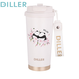 Cốc giữ nhiệt cốc Diller Tumbler có dây nâng Lớp phủ gốm và cốc cà phê du lịch cách nhiệt chân không bằng thép không gỉ 316L Vòi và ống hút Bình nước uống (520ml) MLH9169-A