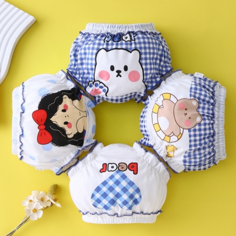 Lucky Big Cat® Set 4 quần lót Luckybigcat cotton in họa tiết xinh xắn thoải mái cho bé