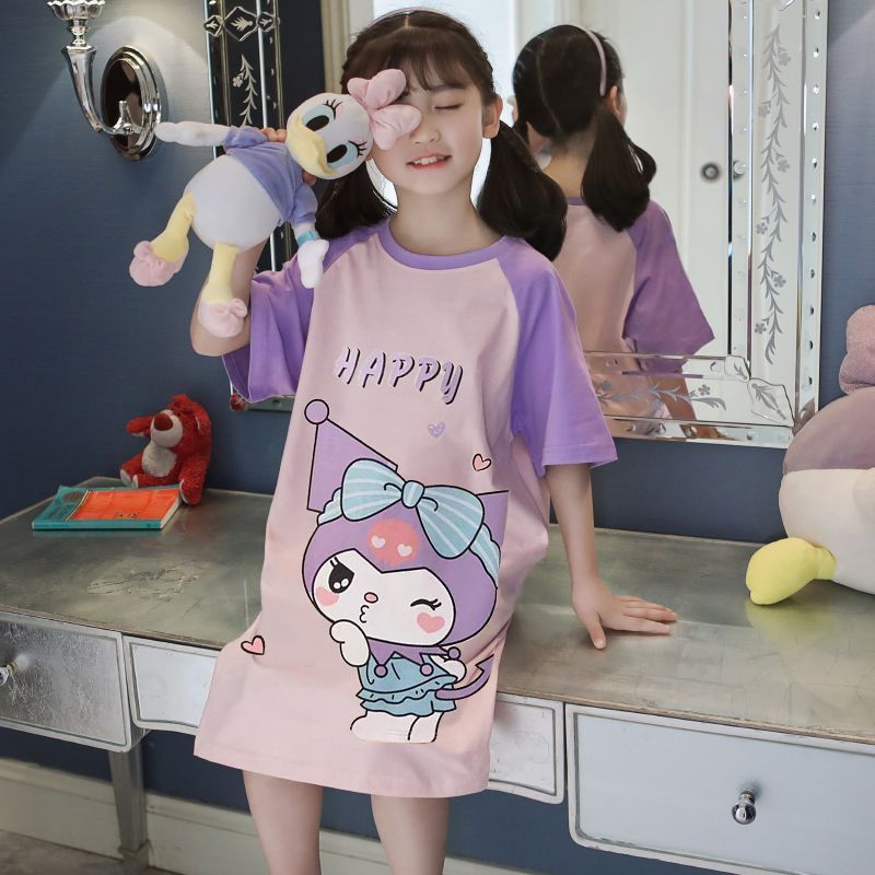 Kuromi My Melody Cinnamoroll Hello Kitty Đồ Ngủ Trẻ Em Bé Gái Bộ Đồ Ngủ Cotton Homewear