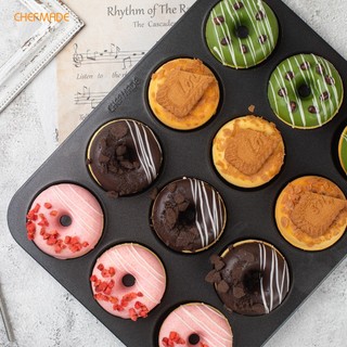 Khuôn donut CHEFMADE chảo nướng chống dính 12 bánh khuôn làm bánh donut WK9875