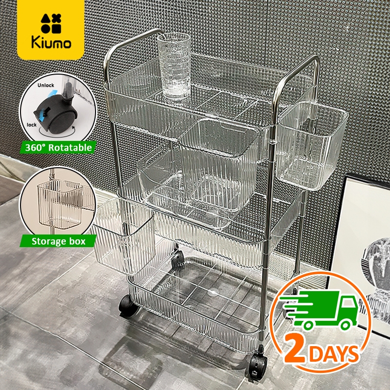 (sỉ+Free Return) Acrylic kệ 3 tầng có bánh xe Xe Đẩy Spa kệ nhà tắm Trong Suốt Xe Đẩy kệ để đồ Kệ Đựng Mĩ Phẩm