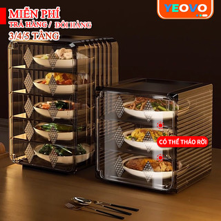 Lồng bàn 5 tầng giữ nhiệt bảo quản thực phẩm, lồng bàn giữ nhiệt nhựa trong suốt thoáng khí có thể tháo rời chống bụi