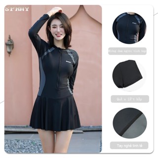 【SPRAY đồ bơi nữ đồ bơi bigsize đồ bơi nữ tay dài bộ bơi nữ đồ bơi nữ kín đáo big size đồ bơi 1 mảnh nữ Áo bơi tay dài dành cho bạn nữ đồ bơi nữ kín đáo có đệm ngực Bộ Đồ Bơi Một Mảnh Tay Dài Chống Nắng Màu Đen
