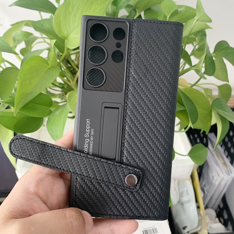Dành Cho Samsung Galaxy S23 Ultra, S24 Ultra Case GKK Business Da Trơn Flip Book Stand Vỏ Sợi Carbon