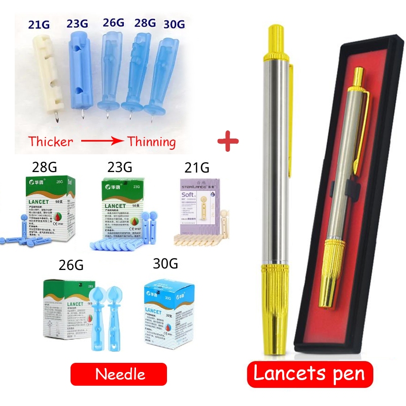 Bút Lancing Đồng Nguyên Chất + 50 Chiếc Lancet Bekam Lancet Pen & Lancing Cupping Châm Cứu Trị Liệu