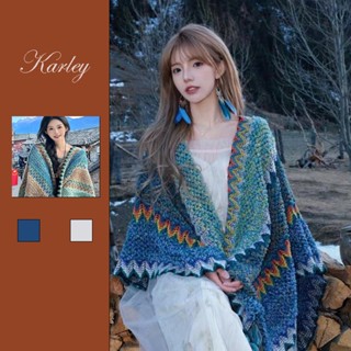 Karley Khăn Choàng Dệt Kim Phối Tua Rua Phong Cách Dân Tộc retro  Khăn Lụa Vuông Choàng Cổ Khăn Choàng Cổ Cotton Khăn Choàng Cổ Bản To áo Dạ Tweed Dáng Ngắn Bigsize