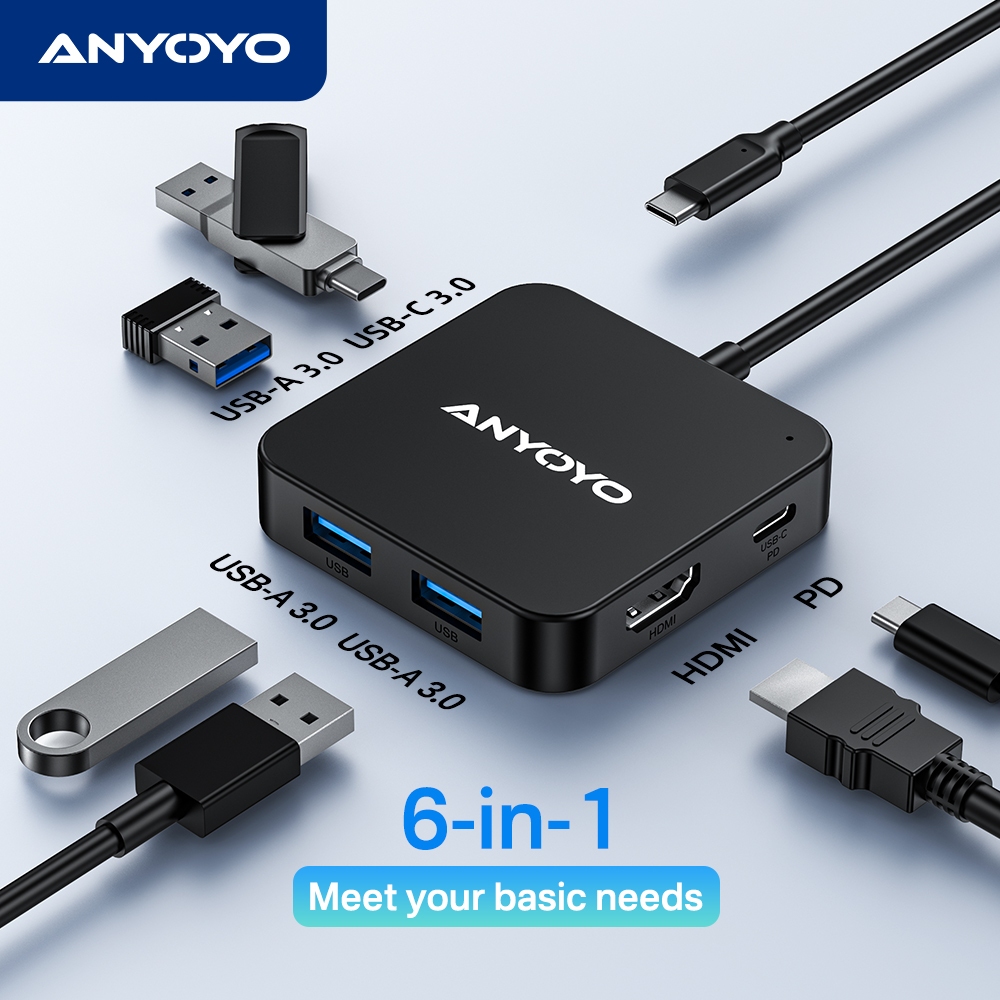 Anyoyo 6 TRONG 1 USB Type-C Sang HDMI HUB Với PD100W Sạc Nhanh USB 3.0 5Gbps Docking Station 4K30HZ 