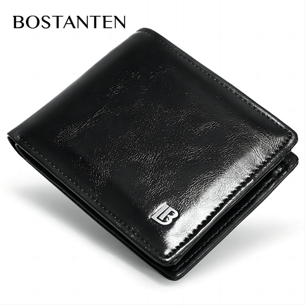 Bostanten Ví nam có khóa kéo gấp bằng da PU Màu đen/Cà phê/Nâu