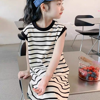 Váy bé gái 3-14 tuổi Váy không tay mùa hè cho trẻ em Váy trẻ em cỡ lớn Váy dài sọc phương Tây Váy thun mùa hè cho bé gái