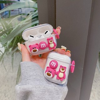 Vỏ silicon trong suốt bảo vệ hộp sạc tai nghe AppleAirPods1/2/3/Pro 2nd gắn hình gấu hoạt hình dễ thương thời trang
